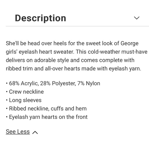 George Girls Eyelash Heart Sweater - NWOT - Picture 3 of 9